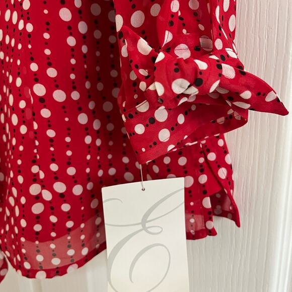 Emma James 2 Piece Set - Red Polka Dot outer Blouse with red tank top underneath - Picture 8 of 16